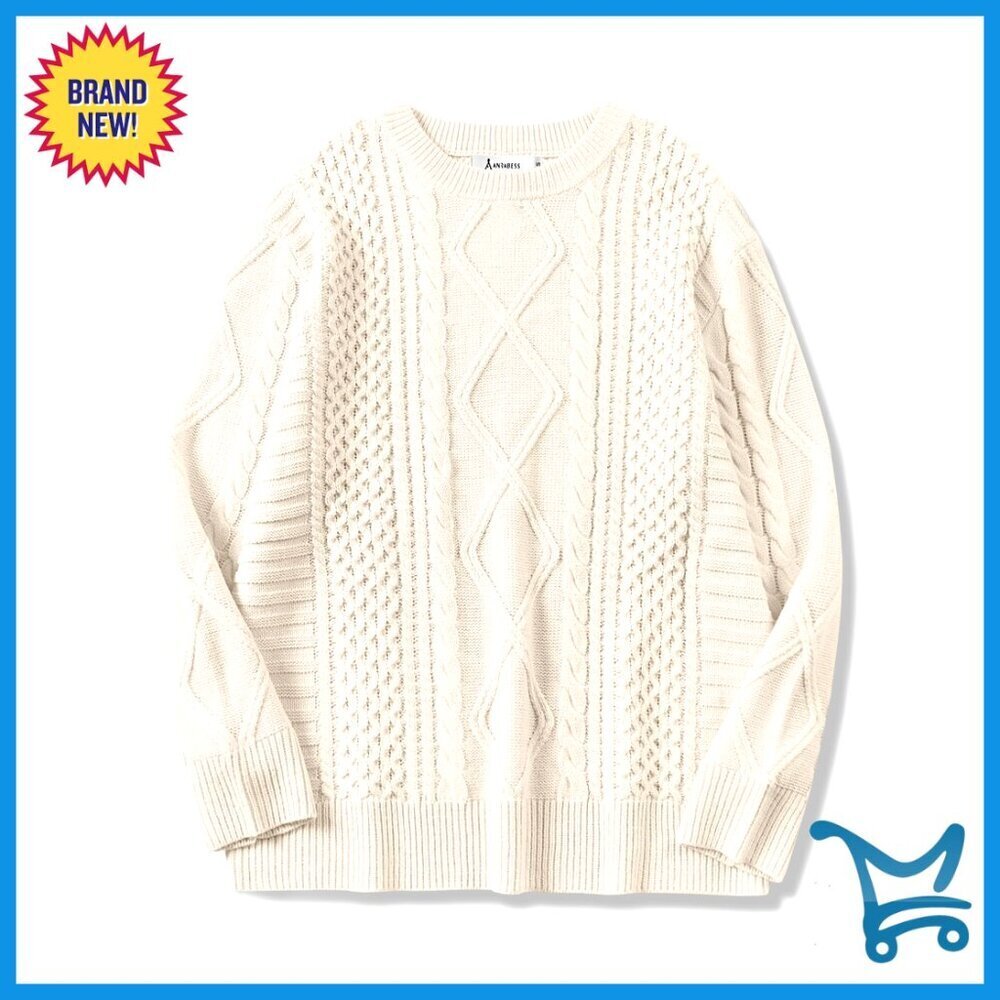 Oversized Cable Knit Pullover Sweater, 100% Acrylic, Machine Washable
